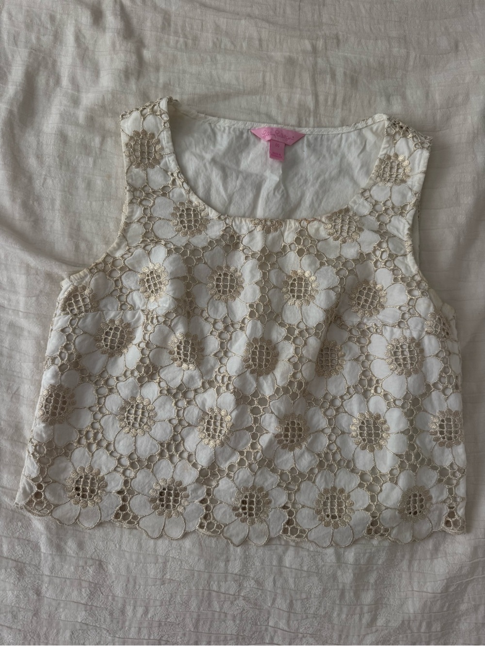 Lilly Pulitzer Gold and White Floral Shell Crop Top
